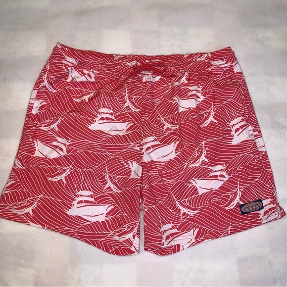 Mens Vineyard Vines Chappy Swim Trunks 7” Papaya Punch Tropical Size XL - Picture 1 of 10